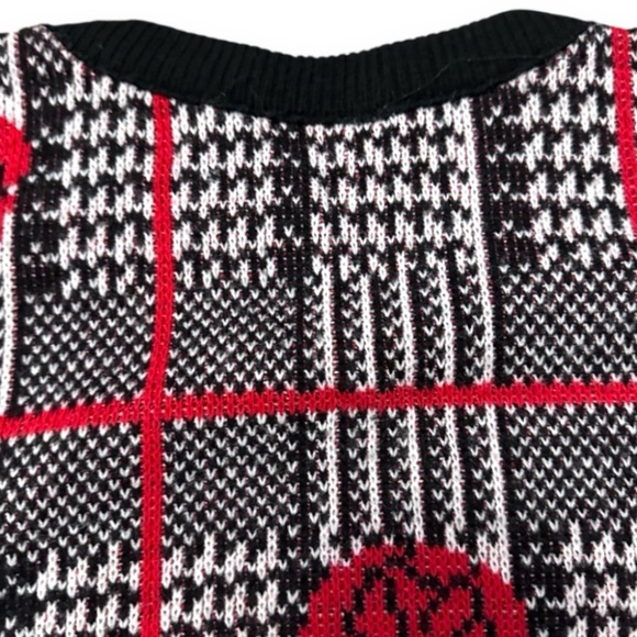 Vintage 80s Rose Plaid Floral Sweater Women’s Size XS Black Red Houndstooth - Picture 8 of 15